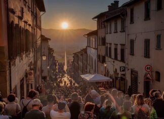 La Via del Sole: ad Anghiari concerto all’alba seduti in strada per godersi la magia sulla Ruga di San Martino