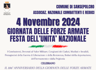 Sansepolcro: il 10 novembre la cerimonia di commemorazione per la Festa dell’Unità Nazionale